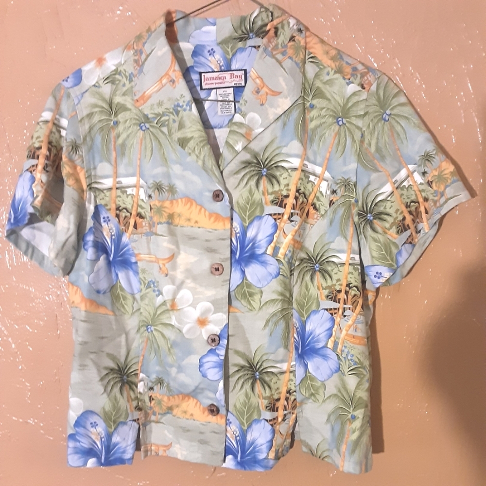 Jamaica Bay Womens Tropical Shirt - Blue and Green Size Ps